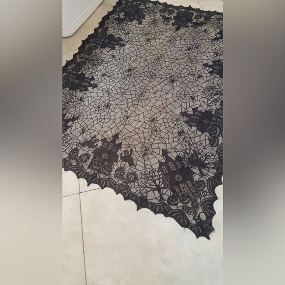 Holiday Home Halloween Lace Tablecloth Haunted House Design 60" X 84" - Picture 7 of 14